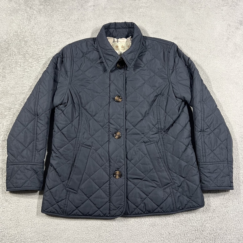 Barbour Forth Quilted Jacket Womens 10 Full Zip Button Up Modern Heritage Blue